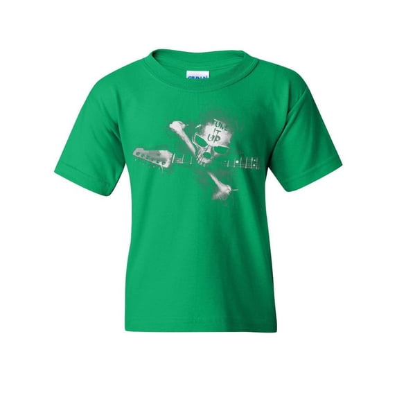 Tee Hunt Tune it up Music Youth T-Shirt Skulls Guitar Death Metal Hard Rock, Green, X-Large