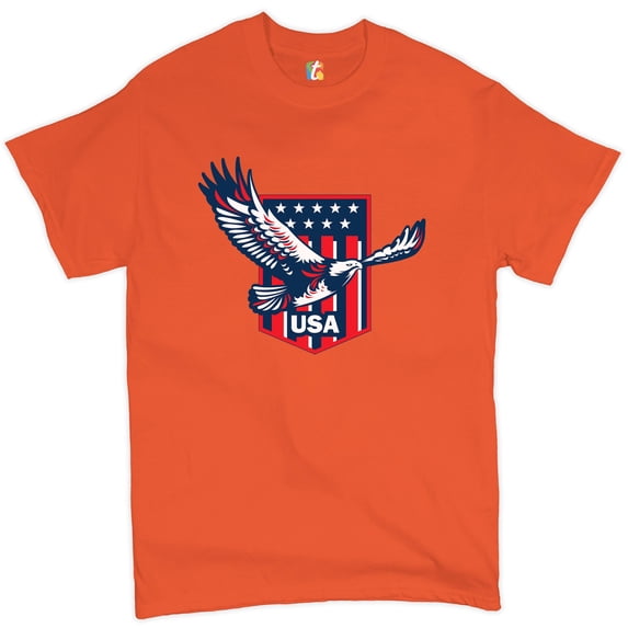 Tee Hunt USA Bald Eagle T-shirt Stars and Stripes Shield 4th of July Men's Tee, Orange, 4X-Large