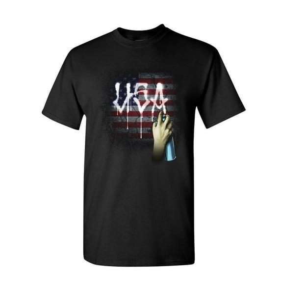 Tee Hunt USA Flag Graffiti T-Shirt Stars and Stripes Urban Tag Wall Spray Mens Shirt, Black, XX-Large