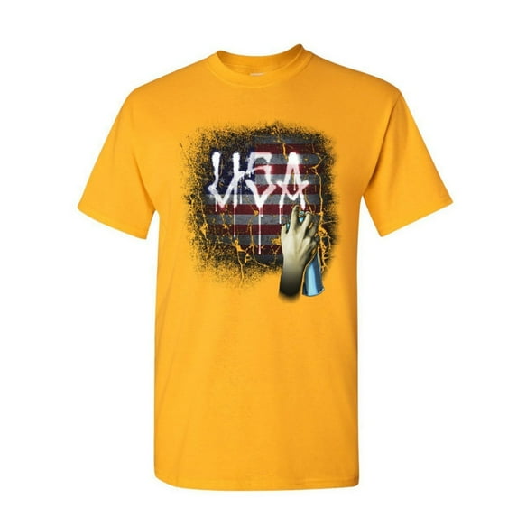 Tee Hunt USA Flag Graffiti T-Shirt Stars and Stripes Urban Tag Wall Spray Mens Shirt, Yellow, 5X-Large