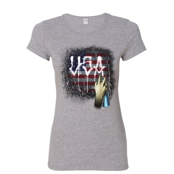 Tee Hunt USA Flag Graffiti Women's T-Shirt Stars and Stripes Urban Tag Wall Spray Shirt