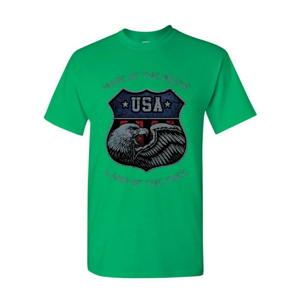 Tee Hunt USA Shield Patriotic T-Shirt Home of The Brave Land of The Free Mens, Green, 4X-Large