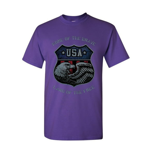 Tee Hunt USA Shield Patriotic T-Shirt Home of The Brave Land of The Free Mens, Purple, X-Large