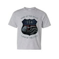 thumbnail image 1 of Tee Hunt USA Shield Patriotic Youth T-Shirt Home of The Brave, Gray, X-Large, 1 of 5