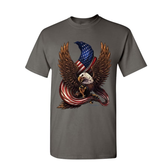 Tee Hunt USA Stars and Stripes T-Shirt Patriot American Pride Bald Eagle Mens Shirt, Charcoal, Large