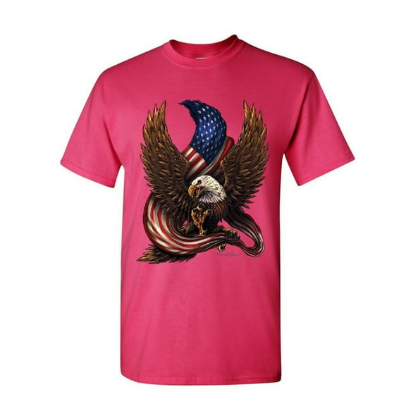 Tee Hunt USA Stars and Stripes T-Shirt Patriot American Pride Bald Eagle Mens Shirt, Hot Pink, Large