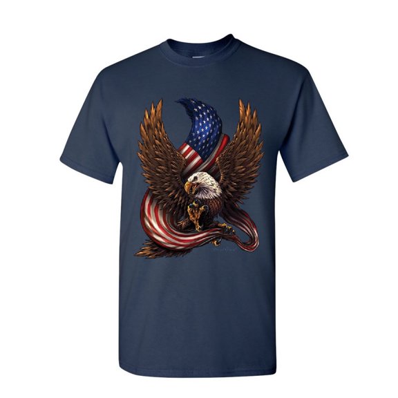 Tee Hunt USA Stars and Stripes T-Shirt Patriot American Pride Bald Eagle Mens Shirt, Navy Blue, Large