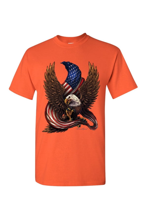 USA Stars and Stripes T-Shirt Patriot American Pride Bald Eagle Mens Shirt, Orange, Medium