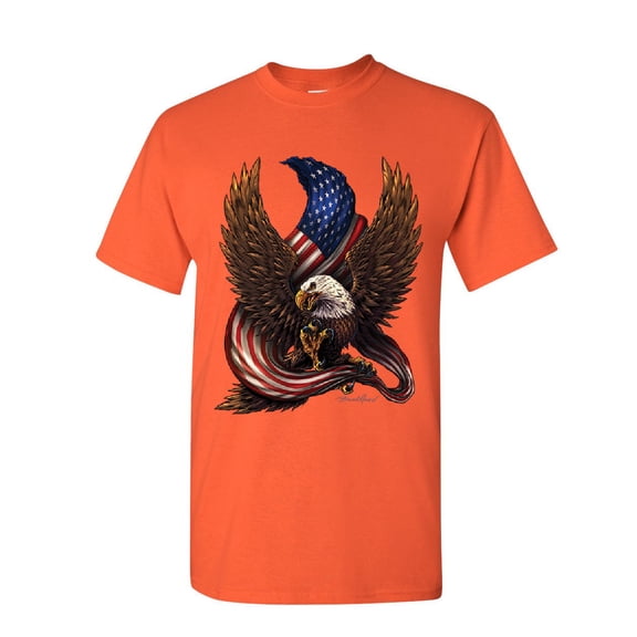 Tee Hunt USA Stars and Stripes T-Shirt Patriot American Pride Bald Eagle Mens Shirt, Orange, X-Large