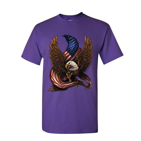 Tee Hunt USA Stars and Stripes T-Shirt Patriot American Pride Bald Eagle Mens Shirt, Purple, Large