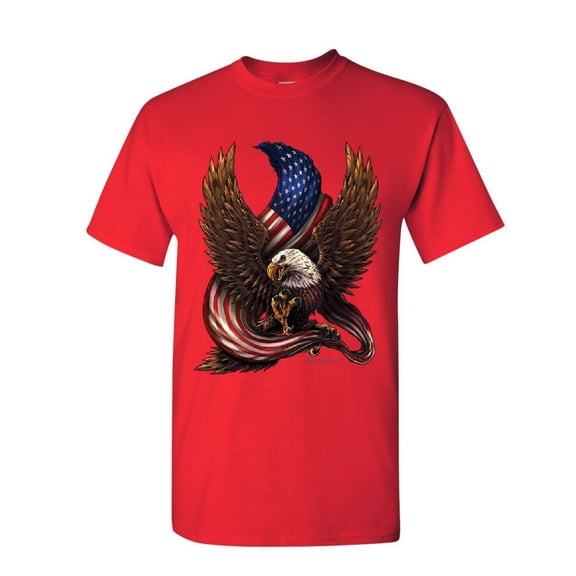 Tee Hunt USA Stars and Stripes T-Shirt Patriot American Pride Bald Eagle Mens Shirt, Red, Medium