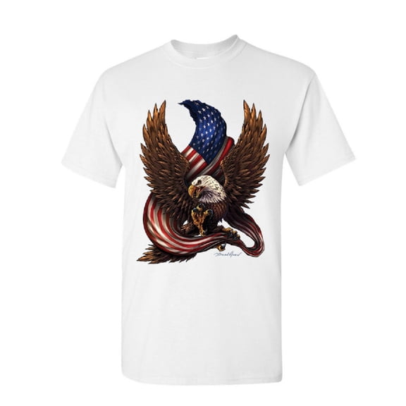 Tee Hunt USA Stars and Stripes T-Shirt Patriot American Pride Bald Eagle Mens Shirt, White, X-Large