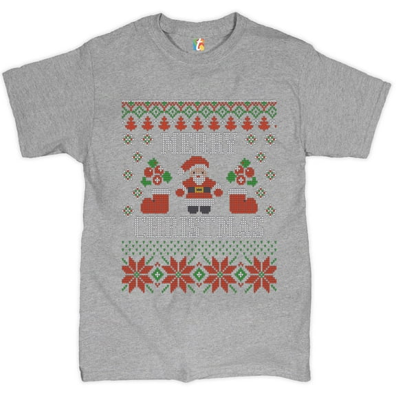 Tee Hunt Ugly Sweater Santa Claus T-Shirt Let it Snow Christmas Jingle Bells Men's Tee, Gray, Medium
