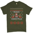 thumbnail image 1 of Tee Hunt Ugly Sweater Santa Claus T-Shirt Let it Snow Christmas Jingle Bells Men's Tee, Military Green, Small, 1 of 5