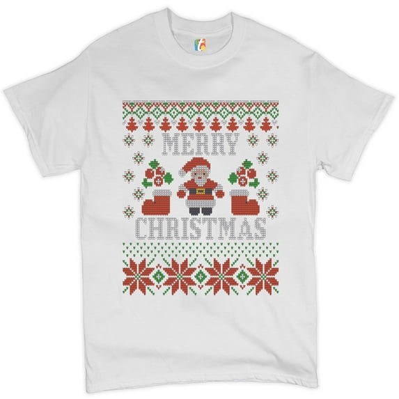 Tee Hunt Ugly Sweater Santa Claus T-Shirt Let it Snow Christmas Jingle Bells Men's Tee, White, 3X-Large