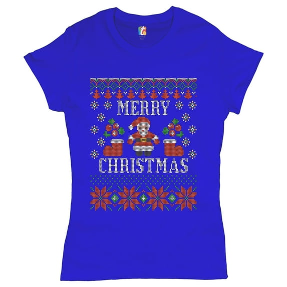 Tee Hunt Ugly Sweater Theme Santa Claus T-Shirt Let it Snow Christmas Xmas Women's T-Shirt Tee, Blue, XX-Large