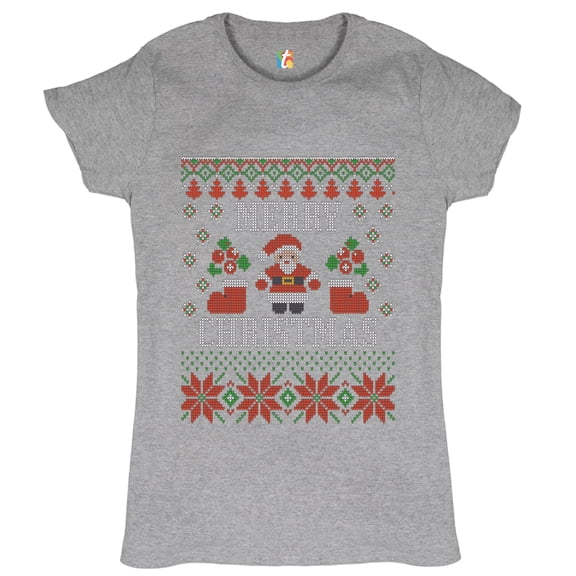 Tee Hunt Ugly Sweater Theme Santa Claus T-Shirt Let it Snow Christmas Xmas Women's T-Shirt Tee, Gray, Large