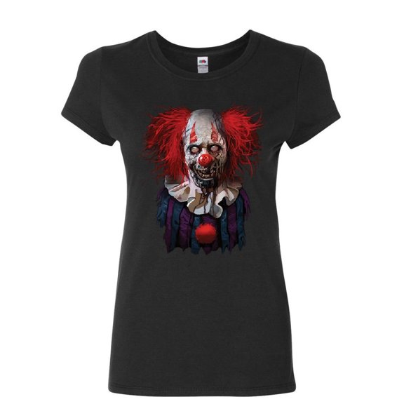 Tee Hunt Undead Zombie Clown Women's T-Shirt Scary Creepy Horror Nightmare Fobia Shirt, Black, Medium