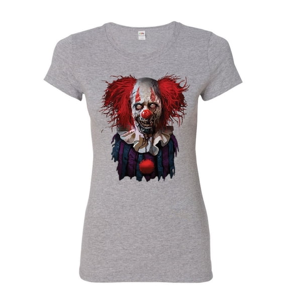 Tee Hunt Undead Zombie Clown Women's T-Shirt Scary Creepy Horror Nightmare Fobia Shirt, Gray, 3X-Large