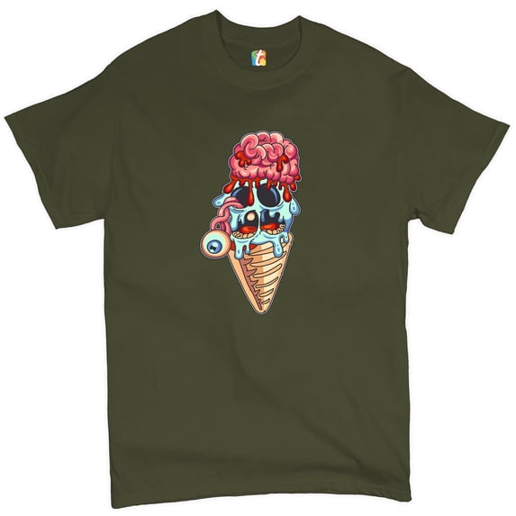 Tee Hunt Undead Zombie Ice Cream T-Shirt Happy Halloween Eat Brains Men's Tee, Military Green, Small