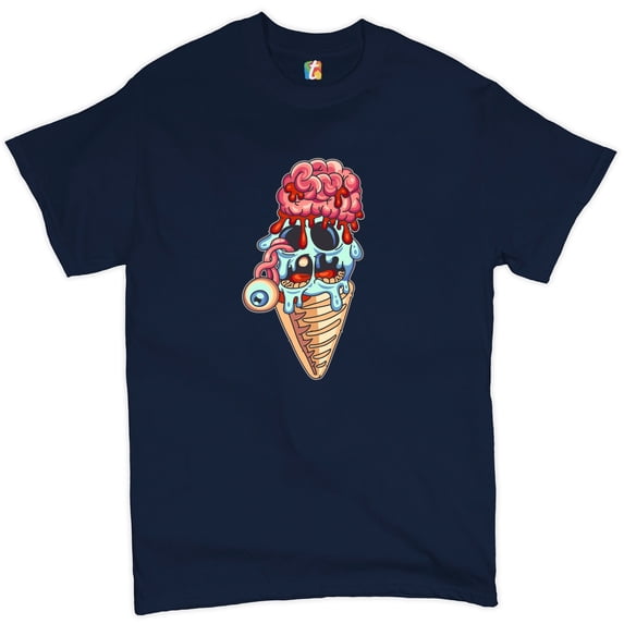 Tee Hunt Undead Zombie Ice Cream T-Shirt Happy Halloween Eat Brains Men's Tee, Navy Blue, X-Large
