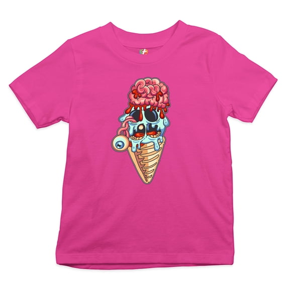 Tee Hunt Undead Zombie Ice Cream Youth T-Shirt Happy Halloween Eat Brains Kids, Pink, Medium