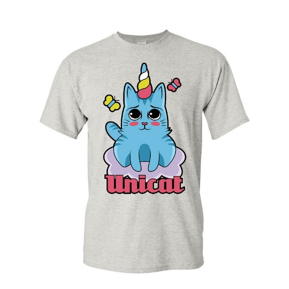 Tee Hunt Unicat T-Shirt Cute Adorable Unicorn Cat Lady Kitten Fairy Tale Mens Shirt, Ash Gray, X-Large