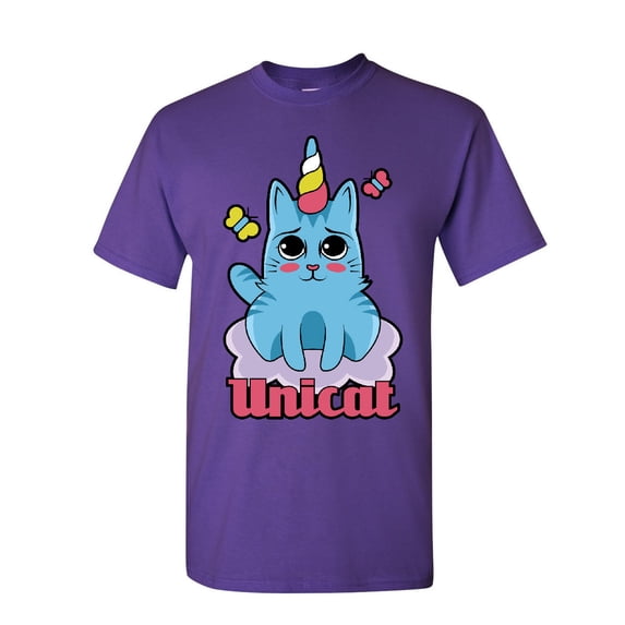 Tee Hunt Unicat T-Shirt Cute Adorable Unicorn Cat Lady Kitten Fairy Tale Mens Shirt, Purple, Medium
