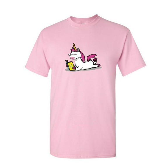 Tee Hunt Unicorn Bookworm T-Shirt Funny College Student Nerd Geek Study Mens Shirt, Light Pink, Small