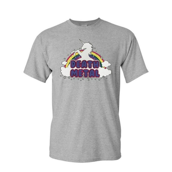Tee Hunt Unicorn Death Metal T-Shirt Rainbow Hilarious Cute Heavy Music Mens Shirt, Gray, 3X-Large