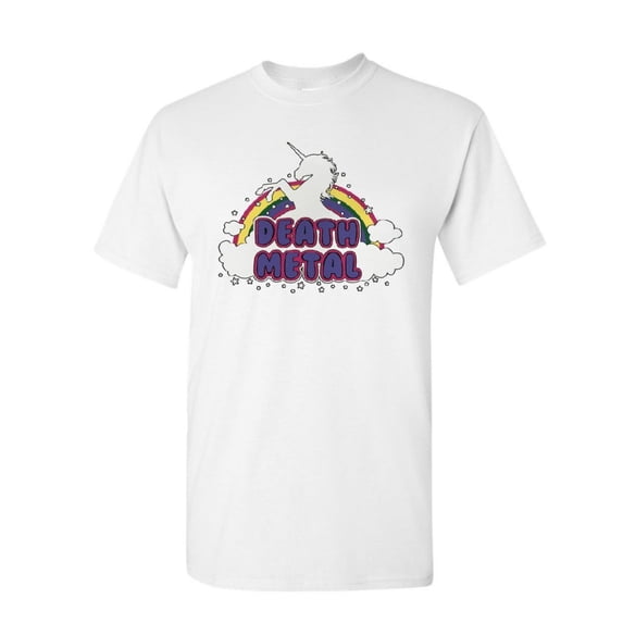 Tee Hunt Unicorn Death Metal T-Shirt Rainbow Hilarious Cute Heavy Music Mens Shirt, White, 5X-Large