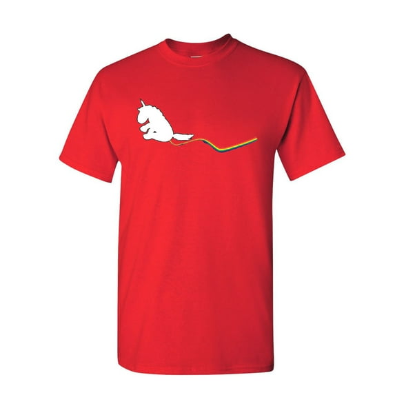 Tee Hunt Unicorn Scooting Rainbow T-Shirt Funny Fairy Tale Adorable Pony Mens Shirt, Red, Medium