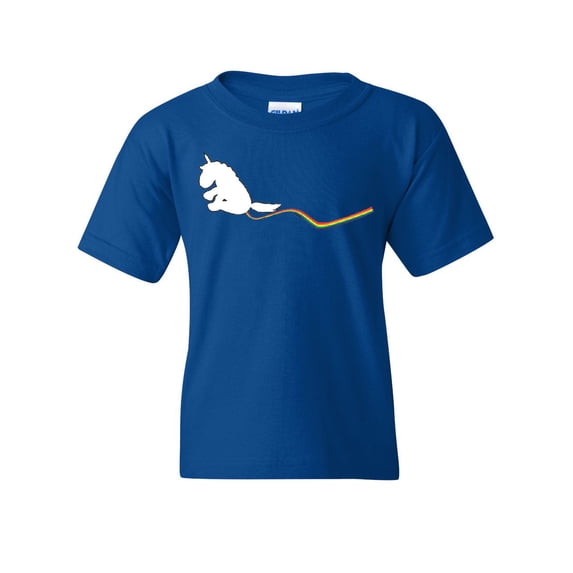 Tee Hunt Unicorn Scooting Rainbow Youth T-Shirt Funny Fairy Tale Adorable Pony Kids Tee, Blue, Small
