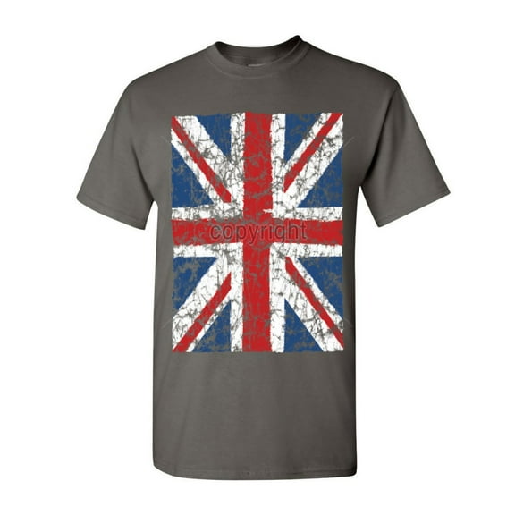 Tee Hunt Union Jack T-Shirt United Kingdom Distressed British Flag Shirt, Charcoal, Large