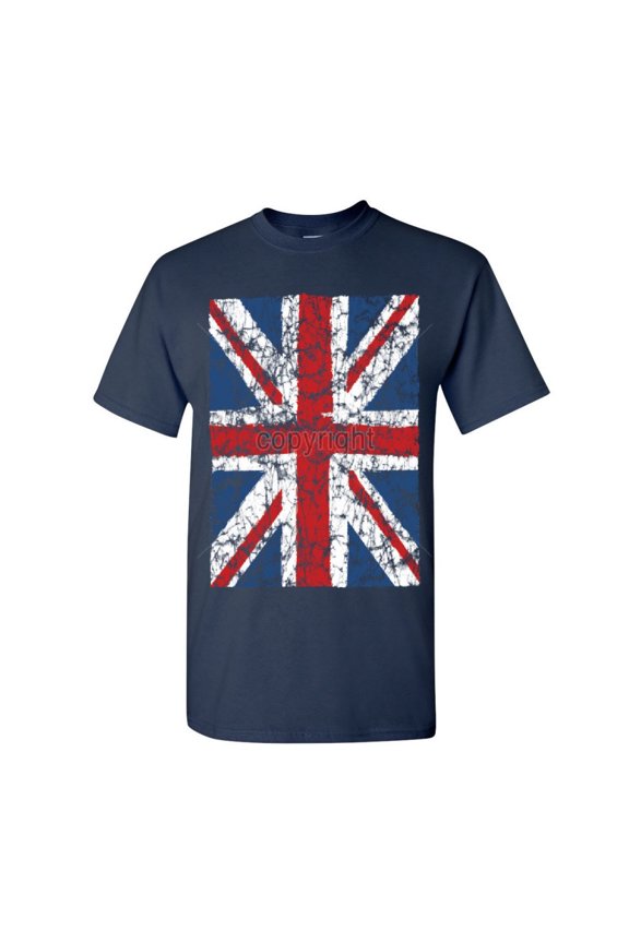 Union Jack T-Shirt United Kingdom Distressed British Flag Shirt, Navy Blue, Large