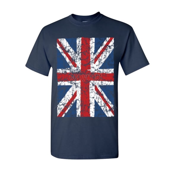 Tee Hunt Union Jack T-Shirt United Kingdom Distressed British Flag Shirt, Navy Blue, Medium