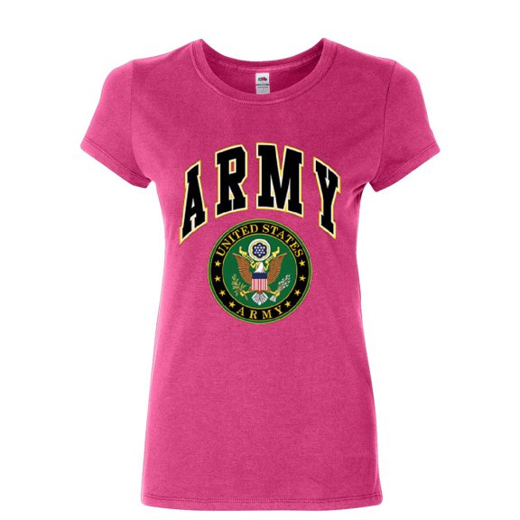 Tee Hunt United States Army Cotton T-Shirt Army Crest Patriotic, Pink, X-Large
