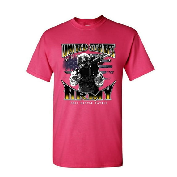 Tee Hunt United States Army T-Shirt American Soldier Full Battle Rattle Mens Shirt, Hot Pink, Small