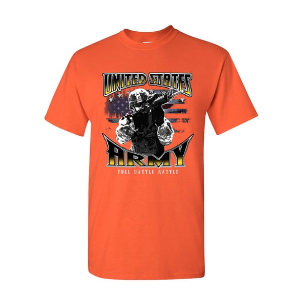 Tee Hunt United States Army T-Shirt American Soldier Full Battle Rattle Mens Shirt, Orange, 4X-Large