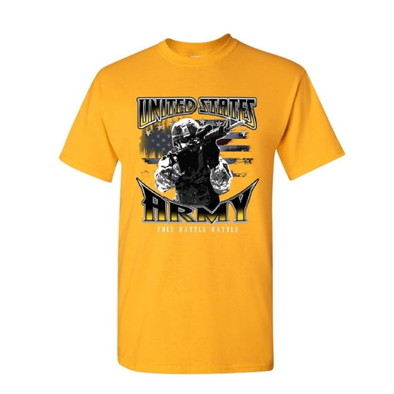 Tee Hunt United States Army T-Shirt American Soldier Full Battle Rattle Mens Shirt, Yellow, Small