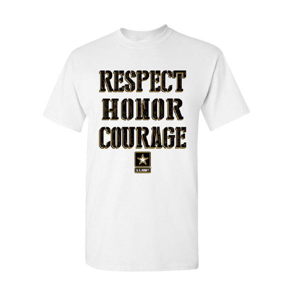 Tee Hunt United States Army T-Shirt Respect Honor Courage U. S. Military Mens Shirt, White, Small