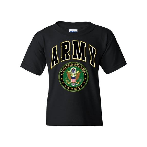 Tee Hunt United States Army Youth T-Shirt Army Crest Patriotic Tee, Black, Large