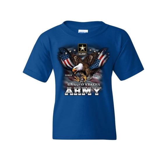 Tee Hunt United States Army Youth T-Shirt Bald Eagle Army Strong Since 1775 USA Kids Tee, Blue, Large
