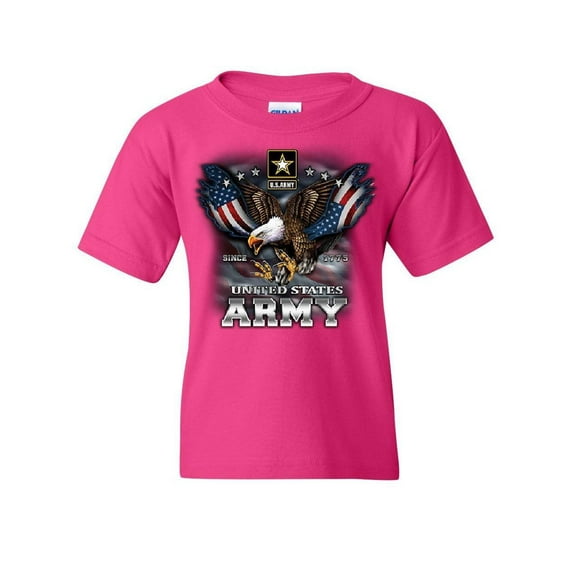 Tee Hunt United States Army Youth T-Shirt Bald Eagle Army Strong Since 1775 USA Kids Tee, Pink, Small