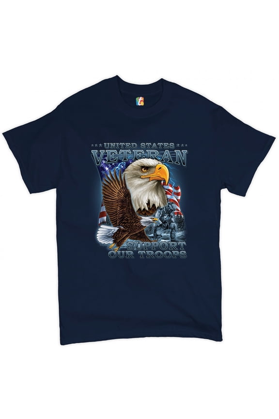 United States Veteran T-Shirt Support Our Troops American Eagle Men's Tee, Navy Blue, XX-Large