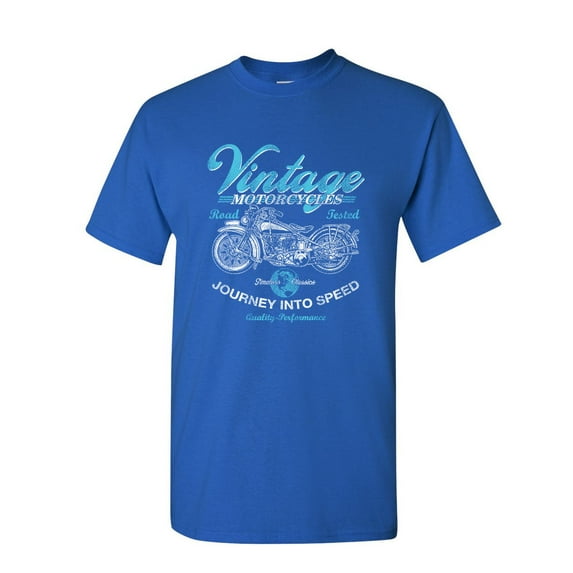 Tee Hunt Vintage Motorcycles T-Shirt Biker Route 66 Road Tested MC Men's Novelty Shirt, Blue, 5X-Large
