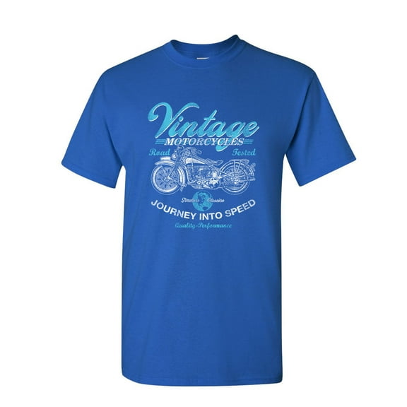 Tee Hunt Vintage Motorcycles T-Shirt Biker Route 66 Road Tested MC Men's Novelty Shirt, Blue, XX-Large