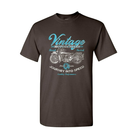 Tee Hunt Vintage Motorcycles T-Shirt Biker Route 66 Road Tested MC Men's Novelty Shirt, Brown, 3X-Large