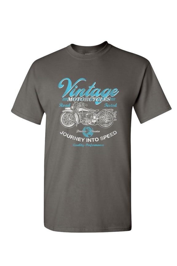 Vintage Motorcycles T-Shirt Biker Route 66 Road Tested MC Men's Novelty Shirt, Charcoal, X-Large