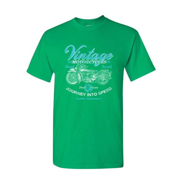 Tee Hunt Vintage Motorcycles T-Shirt Biker Route 66 Road Tested MC Men's Novelty Shirt, Green, Medium